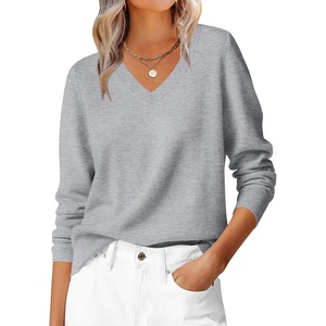 image:imageANRABESS Womens Fall Long Sleeve V Neck Lightweight Sweaters TopLight Grey