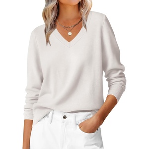 image:imageANRABESS Womens Fall Long Sleeve V Neck Lightweight Sweaters TopWhite
