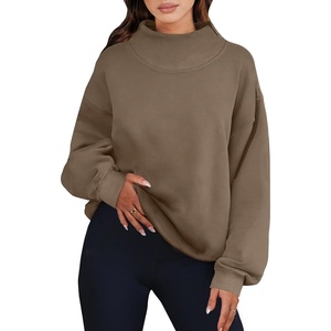 image:imageANRABESS Womens Mock Neck Sweatshirt Oversized PulloverBrown