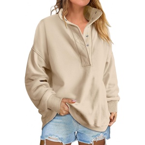 image:imageANRABESS Womens Oversized Sweatshirt Mock Neck Henley 2026 Fall OutfitsParchment