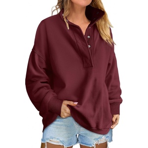 image:imageANRABESS Womens Oversized Sweatshirt Mock Neck Henley 2026 Fall OutfitsWine Red