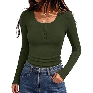 image:imageANRABESS Womens Thermal Shirts Henley Long Sleeve Fleece Tops Basic TeeArmy Green