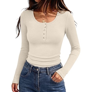 image:imageANRABESS Womens Thermal Shirts Henley Long Sleeve Fleece Tops Basic TeeBeige