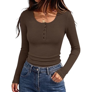 image:imageANRABESS Womens Thermal Shirts Henley Long Sleeve Fleece Tops Basic TeeBrown