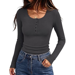 image:imageANRABESS Womens Thermal Shirts Henley Long Sleeve Fleece Tops Basic TeeGrey