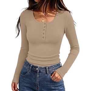 image:imageANRABESS Womens Thermal Shirts Henley Long Sleeve Fleece Tops Basic TeeKhaki