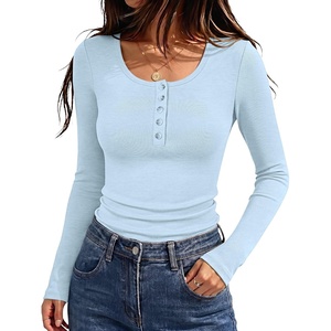 image:imageANRABESS Womens Thermal Shirts Henley Long Sleeve Fleece Tops Basic TeeLight Blue