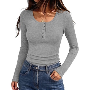 image:imageANRABESS Womens Thermal Shirts Henley Long Sleeve Fleece Tops Basic TeeLight Grey