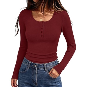 image:imageANRABESS Womens Thermal Shirts Henley Long Sleeve Fleece Tops Basic TeeRed