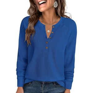 image:imageANRABESS Womens Waffle Knit Henley Top Long Sleeve ShirtsRoyal Blue