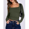 image:imageANRABESS Long Sleeve Shirts for Women Double Lined Crop TopsArmy Green
