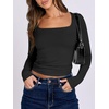 image:imageANRABESS Long Sleeve Shirts for Women Double Lined Crop TopsBlack