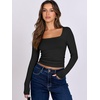 image:imageANRABESS Long Sleeve Shirts for Women Double Lined Crop TopsBlack