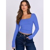 image:imageANRABESS Long Sleeve Shirts for Women Double Lined Crop TopsBlue