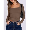 image:imageANRABESS Long Sleeve Shirts for Women Double Lined Crop TopsBrown
