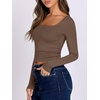 image:imageANRABESS Long Sleeve Shirts for Women Double Lined Crop TopsBrown