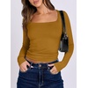 image:imageANRABESS Long Sleeve Shirts for Women Double Lined Crop TopsCaramel