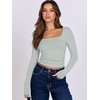 image:imageANRABESS Long Sleeve Shirts for Women Double Lined Crop TopsLight Green