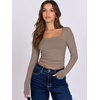 image:imageANRABESS Long Sleeve Shirts for Women Double Lined Crop TopsLight Tan Khaki