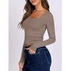 image:imageANRABESS Long Sleeve Shirts for Women Double Lined Crop TopsLight Tan Khaki