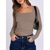 image:imageANRABESS Long Sleeve Shirts for Women Double Lined Crop TopsLight Tan Khaki