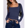 image:imageANRABESS Long Sleeve Shirts for Women Double Lined Crop TopsNavy Blue