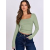 image:imageANRABESS Long Sleeve Shirts for Women Double Lined Crop TopsPea Green
