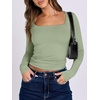image:imageANRABESS Long Sleeve Shirts for Women Double Lined Crop TopsPea Green