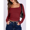 image:imageANRABESS Long Sleeve Shirts for Women Double Lined Crop TopsRed