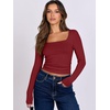 image:imageANRABESS Long Sleeve Shirts for Women Double Lined Crop TopsRed