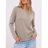 image:imageANRABESS Long Sleeve Shirts for Women Wrinkle Free Crew Neck Fall TopKhaki