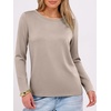 image:imageANRABESS Long Sleeve Shirts for Women Wrinkle Free Crew Neck Fall TopKhaki