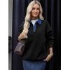 image:imageANRABESS Sweatshirt for Women Button Up Denim Collared Pullover Henley TopBlack