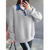 image:imageANRABESS Sweatshirt for Women Button Up Denim Collared Pullover Henley TopGrey