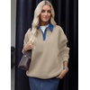 image:imageANRABESS Sweatshirt for Women Button Up Denim Collared Pullover Henley TopLight Khaki