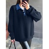 image:imageANRABESS Sweatshirt for Women Button Up Denim Collared Pullover Henley TopNavy Blue