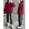 image:imageANRABESS Sweatshirt for Women Button Up Denim Collared Pullover Henley TopWine Red
