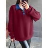 image:imageANRABESS Sweatshirt for Women Button Up Denim Collared Pullover Henley TopWine Red