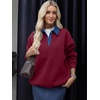 image:imageANRABESS Sweatshirt for Women Button Up Denim Collared Pullover Henley TopWine Red