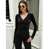 image:imageANRABESS Velvet Tops for Women Wrap Long Sleeve V Neck Shirt Dressy BlouseBlack
