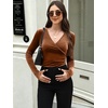 image:imageANRABESS Velvet Tops for Women Wrap Long Sleeve V Neck Shirt Dressy BlouseBurnt Orange