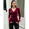 image:imageANRABESS Velvet Tops for Women Wrap Long Sleeve V Neck Shirt Dressy BlouseHot Pink