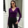 image:imageANRABESS Velvet Tops for Women Wrap Long Sleeve V Neck Shirt Dressy BlousePurple