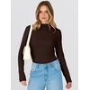 image:imageANRABESS Women Long Sleeve Mock Neck Shirts Fall Ruched Fitted Thermal TopsCoffee