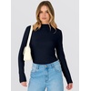 image:imageANRABESS Women Long Sleeve Mock Neck Shirts Fall Ruched Fitted Thermal TopsNavy Blue