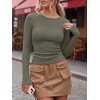 image:imageANRABESS Women Long Sleeve Shirts Ribbed Fitted TopsArmy Green