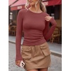 image:imageANRABESS Women Long Sleeve Shirts Ribbed Fitted TopsBrick Red