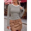 image:imageANRABESS Women Long Sleeve Shirts Ribbed Fitted TopsBrown Striped