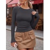 image:imageANRABESS Women Long Sleeve Shirts Ribbed Fitted TopsCharcoal