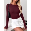 image:imageANRABESS Women Long Sleeve Shirts Ribbed Fitted TopsDeep Red